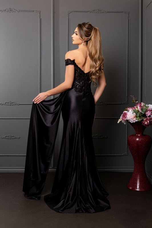 Lace off shoulder corset evening prom dress