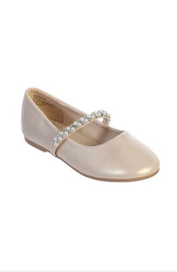 Girls Formal Flats with Pearls and Rhinestone Special Occasion Kids Shoes