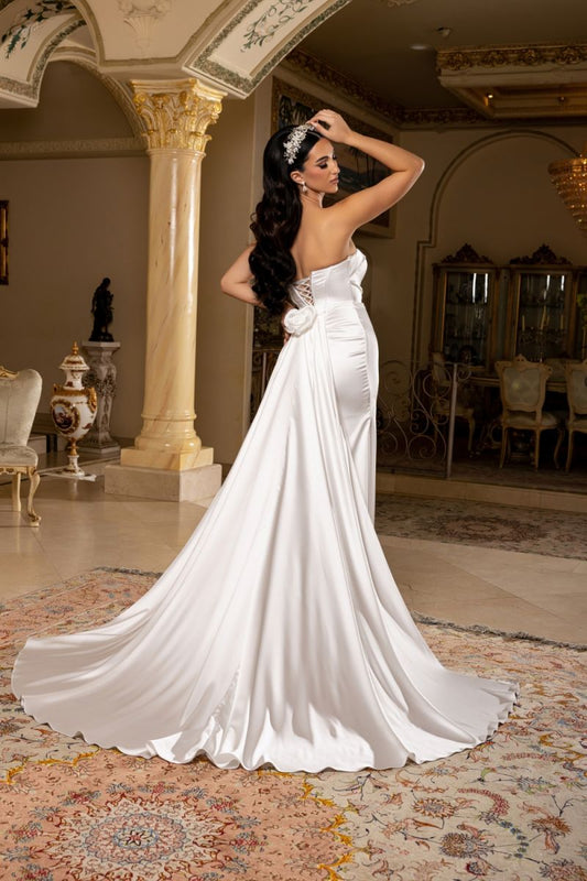 Strapless Sweetheart Pleated Bodice with Overskirt Train Bridal Dress RQ8239
