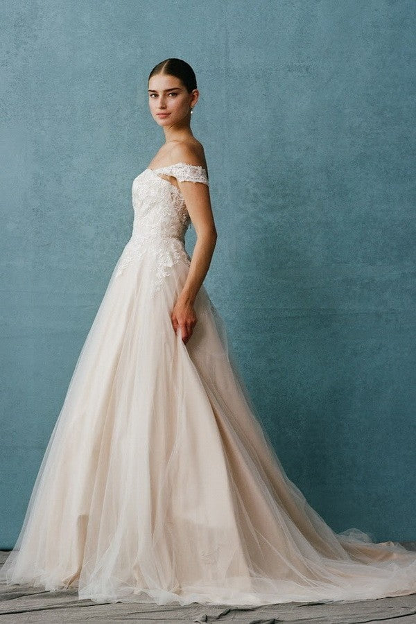 Off Shoulder Sweetheart Ball Gown Train