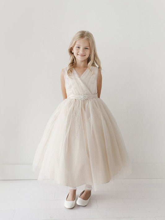 v neck flower girl dress