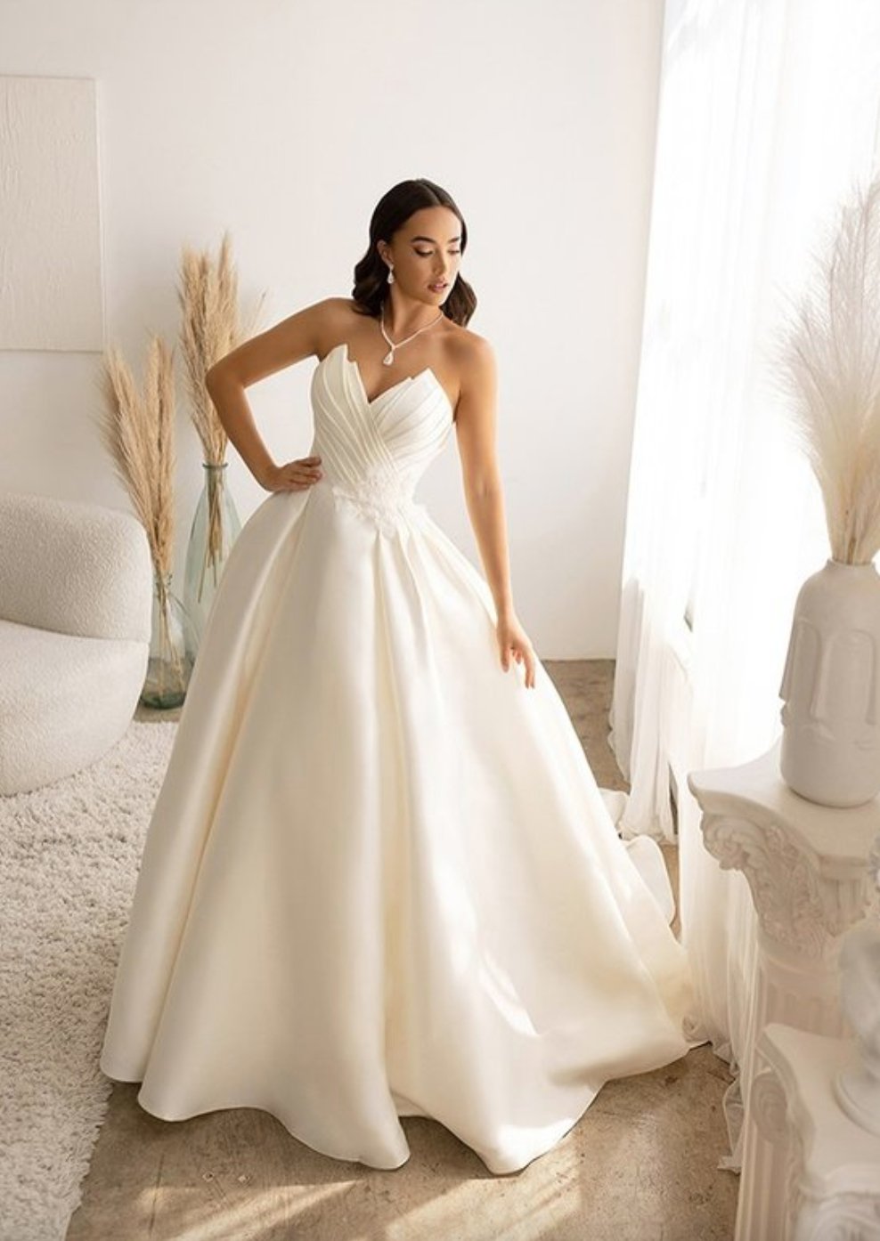 Satin Tulip Sweetheart neckline with Lace Bridal dress 4 / IVORY Satin Tulip Sweetheart neckline with Lace Bridal dress 4 / IVORY