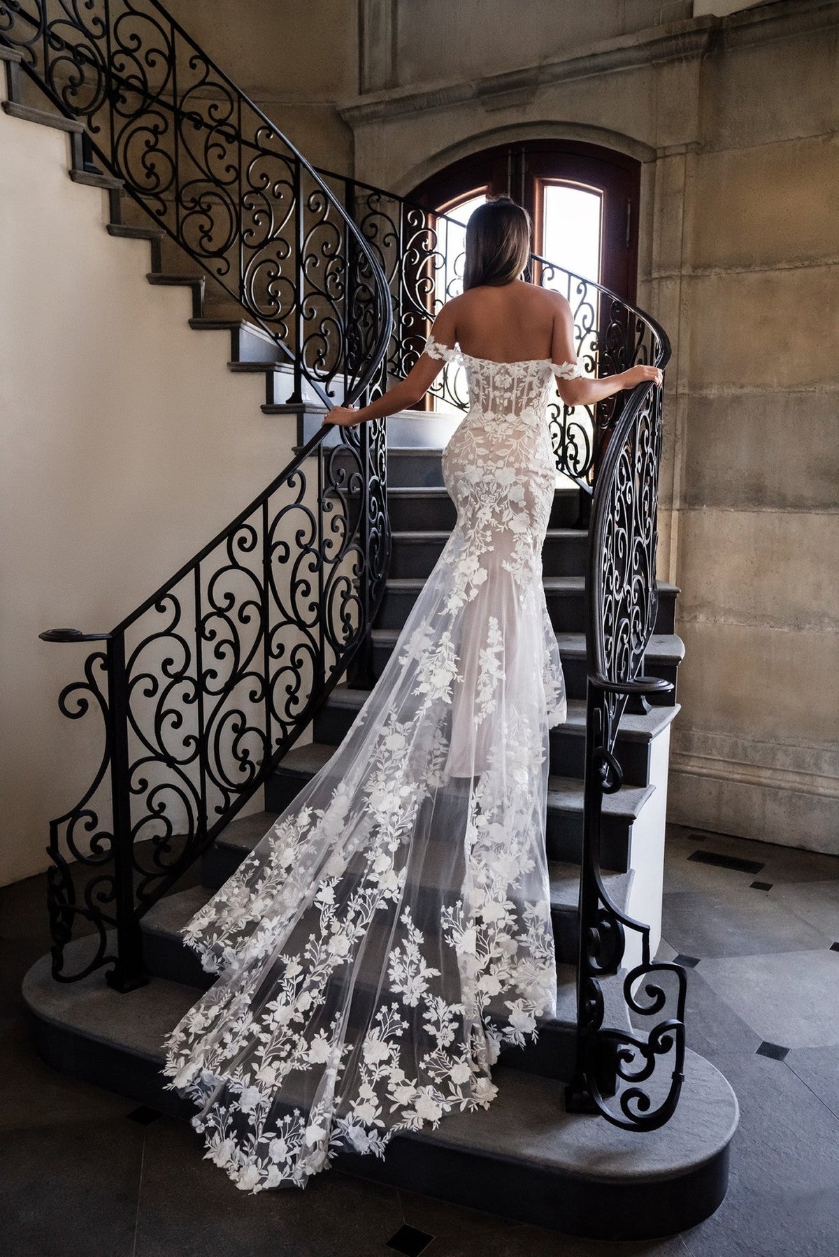 Sheer Tulle Sprinkled Wedding Dress - Moda FormalwearDressesAllure Bridal