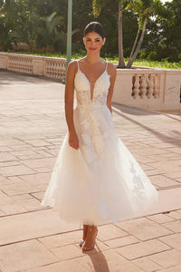 Amour in Bloom Tea-Length Wedding Dress with Spaghetti Straps