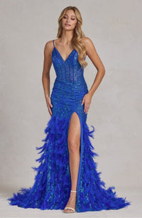 Fitted feather prom dress by Nox Anabel