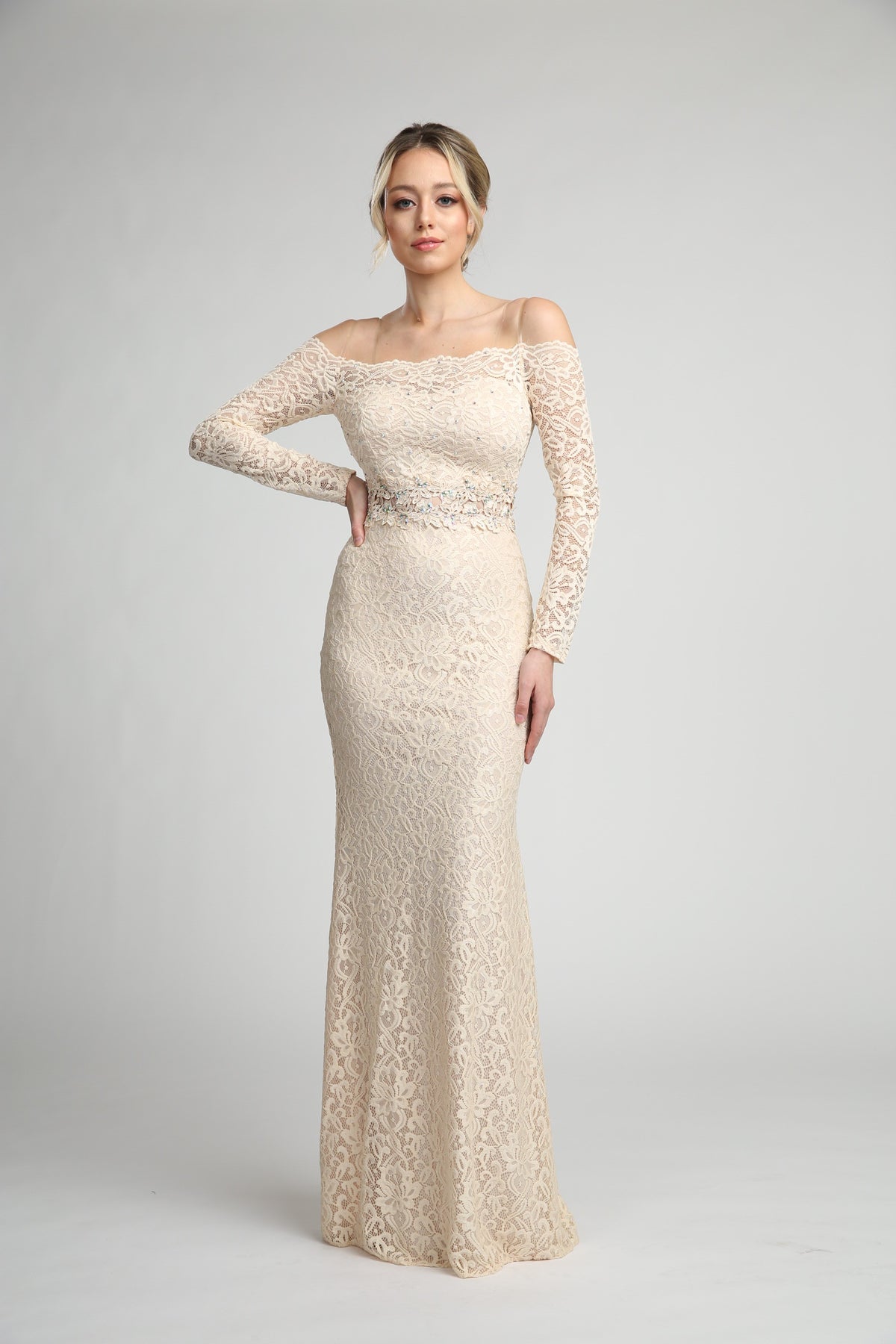 Off Shoulder Sleeve Dress With Mesh Cut Out