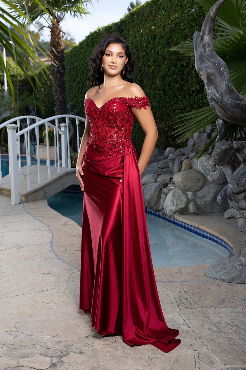 Lace off shoulder corset evening prom dress
