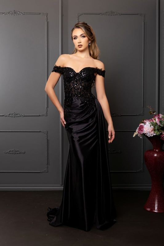 Lace off shoulder corset evening prom dress