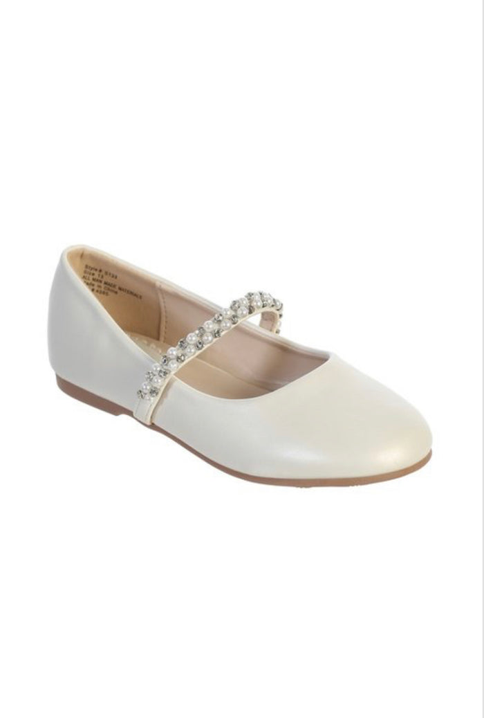 Girls Formal Flats with Pearls and Rhinestone Special Occasion Kids Shoes