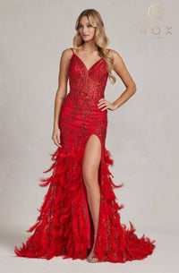 Fitted feather prom dress by Nox Anabel