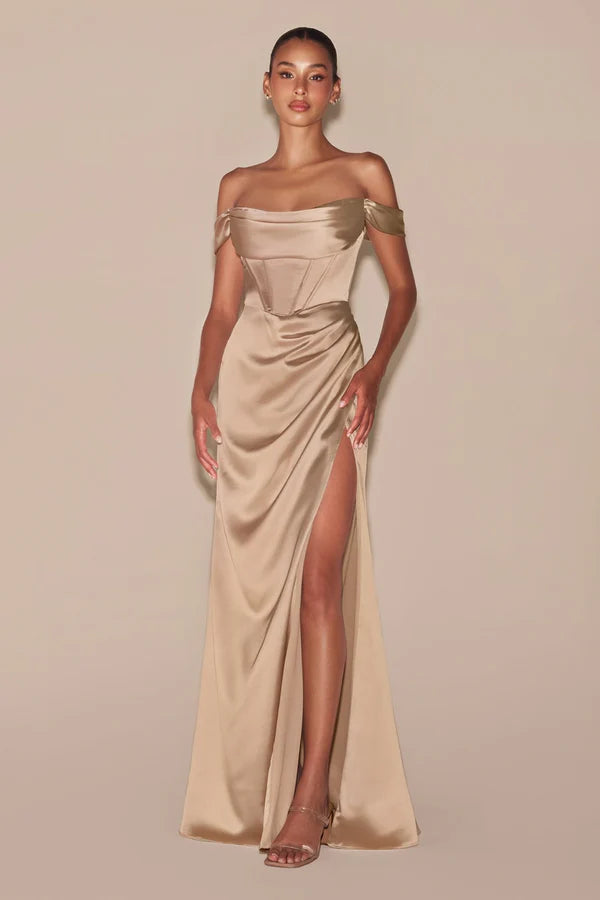 Satin Off The Shoulder Bridesmaids and Prom Dress