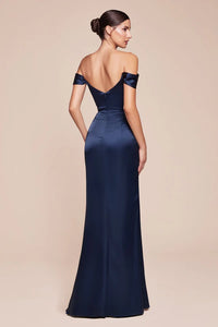 Satin Off The Shoulder Bridesmaids and Prom Dress