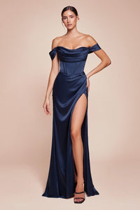 Satin Off The Shoulder Bridesmaids and Prom Dress