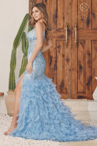 Nox Anabel fitted feather prom dress