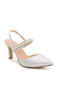 Wedding Shoes Pointed Toe Heels 3" Pearl detail strap