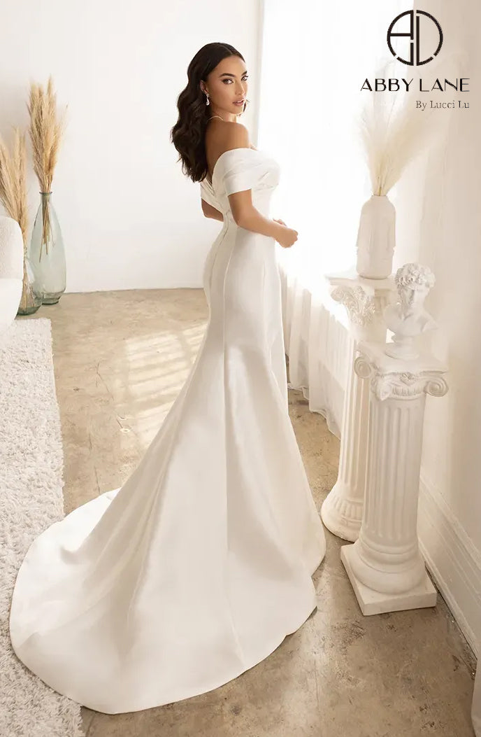 Sash Ivory Satin Sheath Bridal Gown By Abby Lane