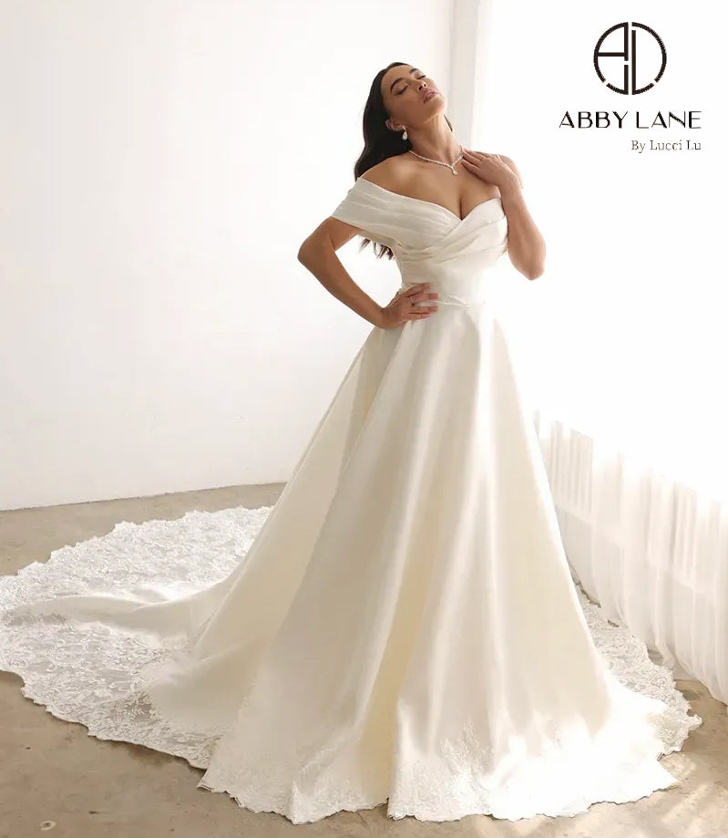 Sash Ivory Satin Sheath Bridal Gown By Abby Lane