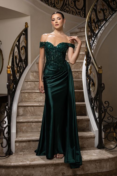Lace off shoulder corset evening prom dress