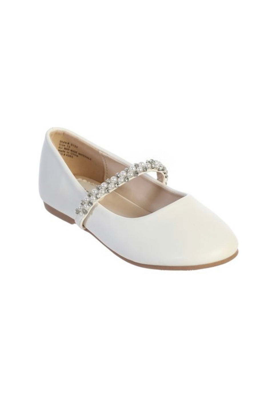 Sale Girls White Formal Flats with Pearls and Rhinestone Special Occasion Kids Shoes