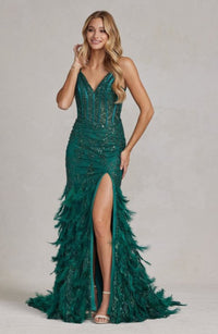 Fitted feather prom dress by Nox Anabel