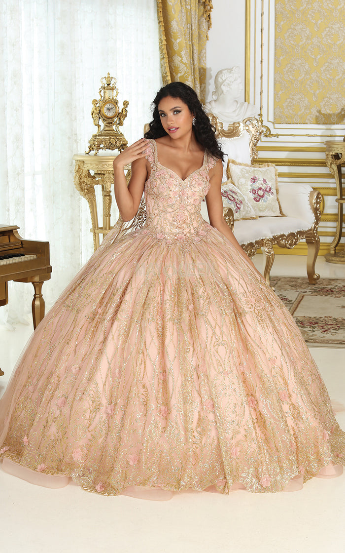 RoseGold Floral Quincenera Dress