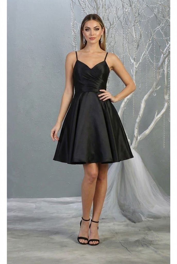 V-neck spaghetti strap A-Line Short Dress with Pleats MQ1654