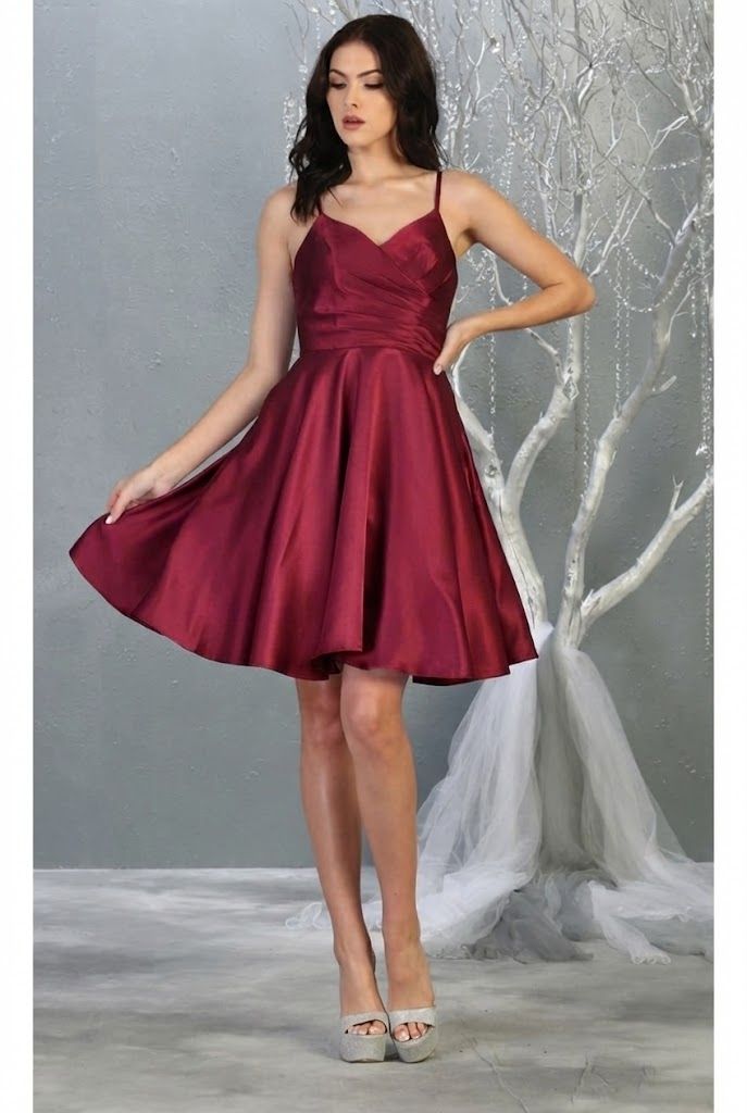 V-neck spaghetti strap A-Line Short Dress with Pleats MQ1654