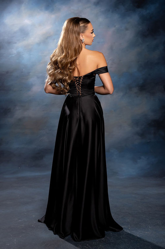 Satin Off Shoulder Evening Dress with corset back MQ2187