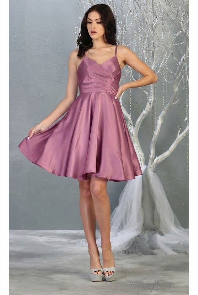 V-neck spaghetti strap A-Line Short Dress with Pleats MQ1654