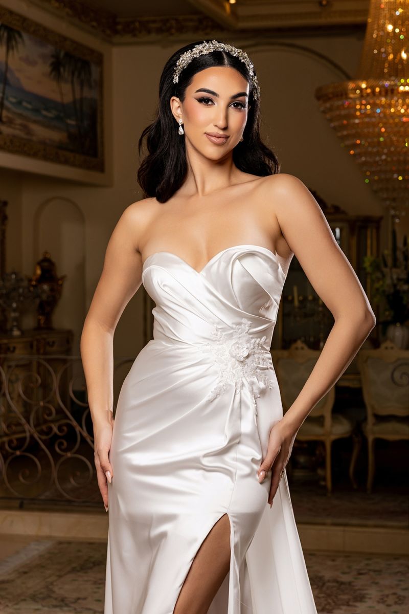 Strapless Sweetheart Pleated Bodice with Overskirt Train Bridal Dress RQ8239