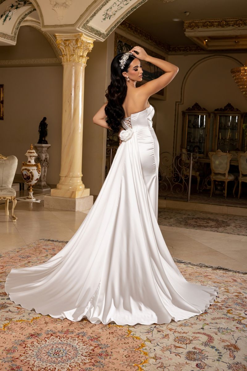 Strapless Sweetheart Pleated Bodice with Overskirt Train Bridal Dress RQ8239