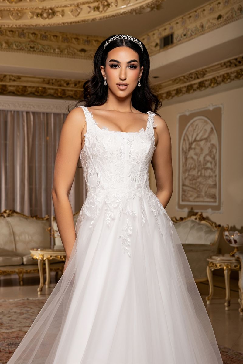 Square Neckline Bridal Dress with Corset Back RQ8249