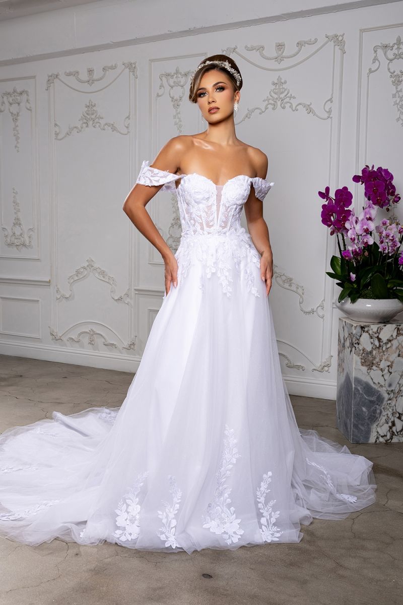 Sweetheart Plunge Off Shoulder Lace Aline Wedding Dress RQ8275
