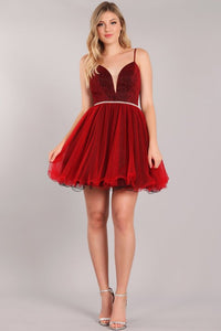 short red dress with rhinestone belt
