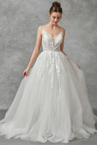 V-Neck A-line Glitter Tulle Wedding Gown