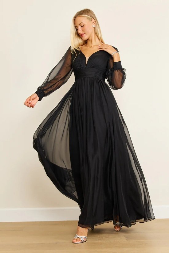 Black long sleeve chiffon dress