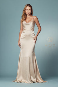 Satin Cowl V-Neck Fitted Dress by Nox Anabel