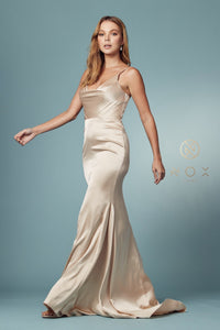 Satin Cowl V-Neck Fitted Dress by Nox Anabel