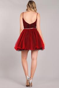 short red dress with rhinestone belt