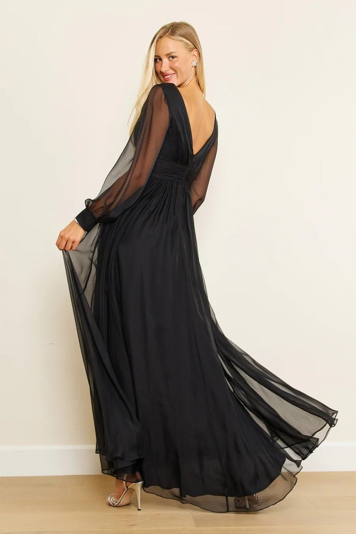 Black long sleeve chiffon dress