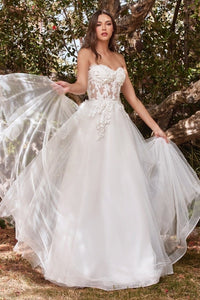 Lace Strapless Layered Tulle A-line Wedding Dress