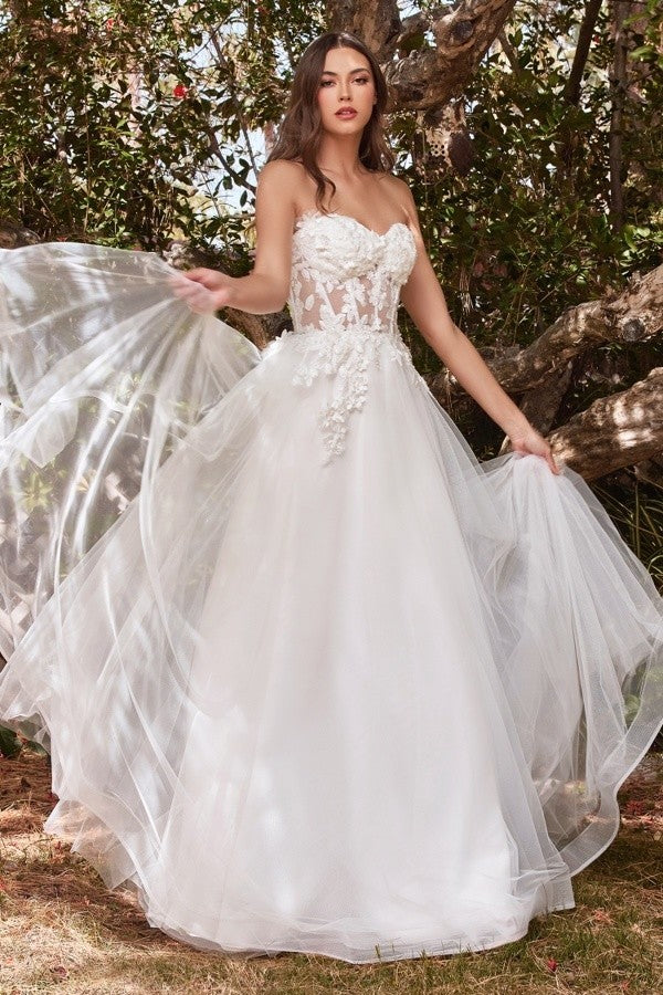 SALE Lace Strapless Layered Tulle A-line Wedding Dress