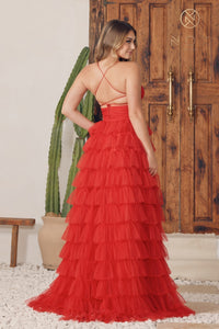 Red ruffled ball gown