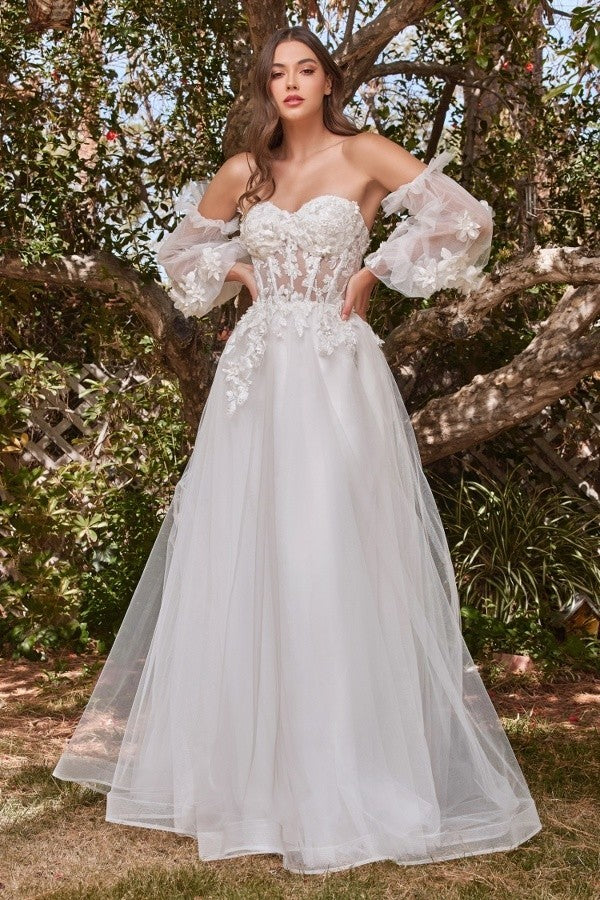 Lace Strapless Layered Tulle A-line Wedding Dress