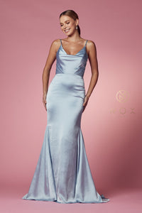 Satin Cowl V-Neck Fitted Dress by Nox Anabel