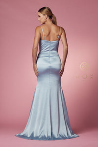 Satin Cowl V-Neck Fitted Dress by Nox Anabel