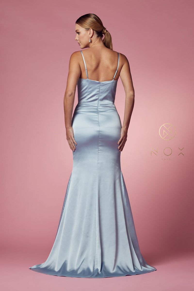 Satin Cowl V-Neck Fitted Dress by Nox Anabel