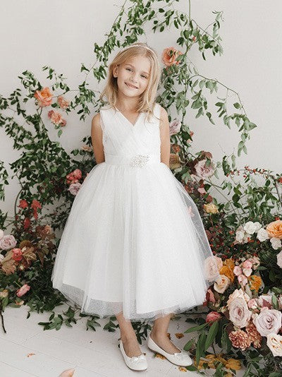 v neck flower girl dress