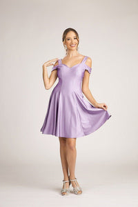 A-Line Satin Off-the-Shoulder Sleeveless Short Mini Dresses Homecoming Dress - Moda FormalwearDressesFiesta Fashion