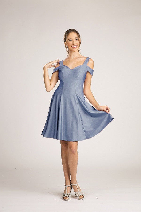A-Line Satin Off-the-Shoulder Sleeveless Short Mini Dresses Homecoming Dress - Moda FormalwearDressesFiesta Fashion